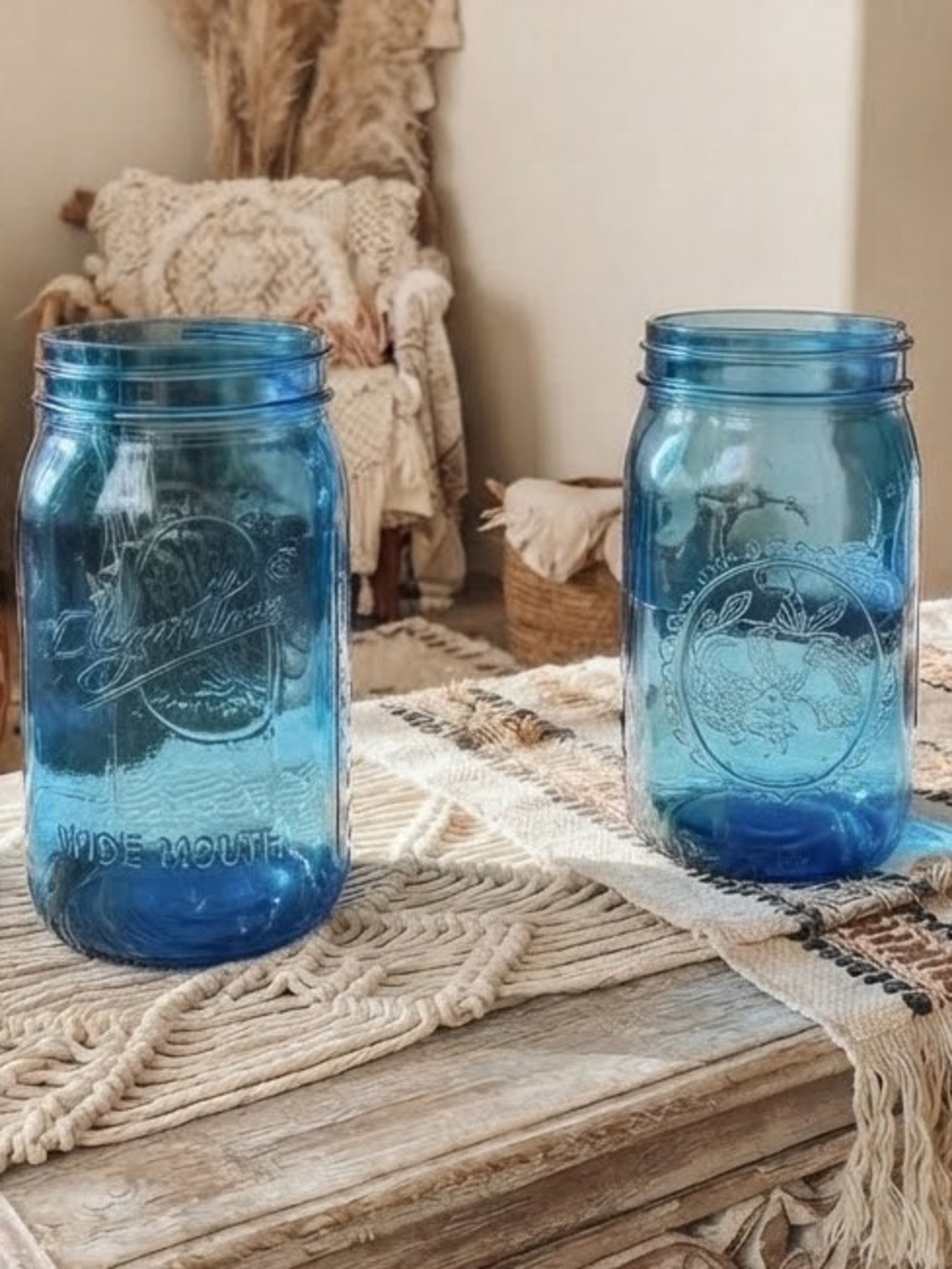 Blue Wide-Mouth Glass Jar Set - Decorative Vases
